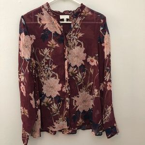 Lucky Brand Sheer Button Up floral blouse NWOT